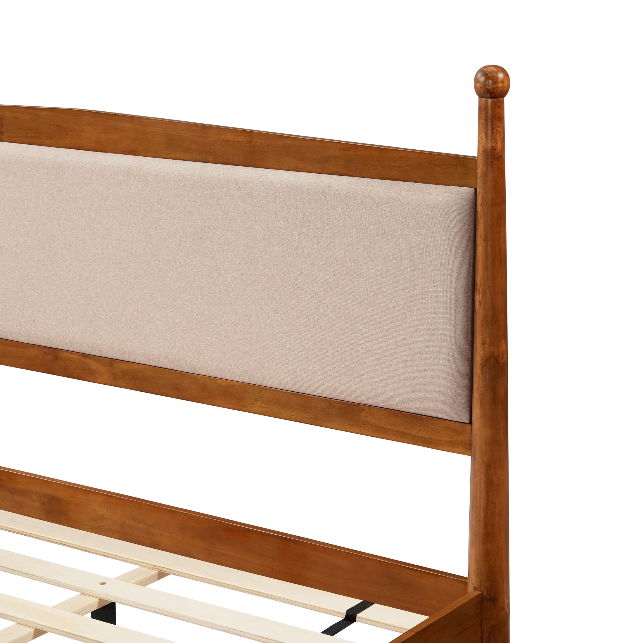Christopher Knight Home Farmhouse King Platform Bed Frame with Upholstered Headboard, Cherry