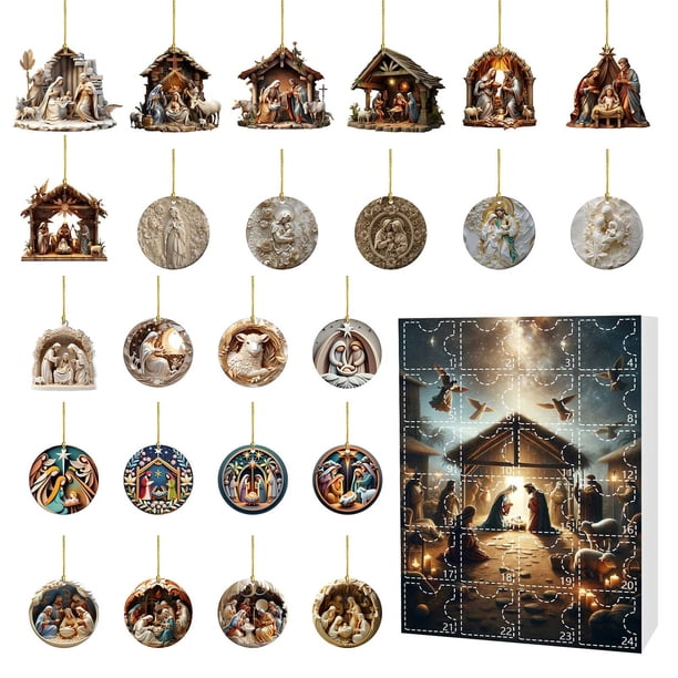Cuenta atrás para Navidad 24 colgantes de la Virgen María y el Niño Jesús. Adornos navideños Adornos navideños Adornos navideños para el árbol de Navidad decorado