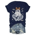 thumbnail image 4 of enyan Ladies Halloween Tops Pumpkin Cute Ghost Graphic Tops T Shirt Funny Party Tee for Ladies Navy,L, 4 of 5