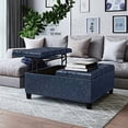thumbnail image 1 of SIMPLIHOME Harrison Pouf de Rangement Carré de 36 Pouces de Large pour Table Basse avec Dessus Relevable, Tabouret Repose-Pieds Cocktail en Similicuir Bleu Capitonné Rembourré pour le Salon, Traditionnel, 1 of 5