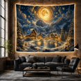 thumbnail image 6 of Moonlit Winter Village in Snowy Mountains, Serene Watercolor for Nature Lovers, Lakefront Cabin Art, Christmas Gift Tapestry Wall Hanging for Bedroom and Living Room, 6 of 7