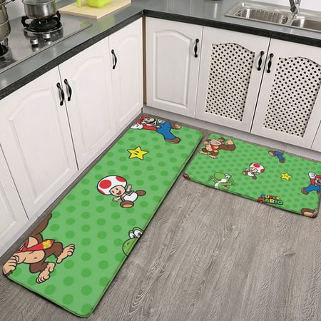 

Mario Kitchen Floor Mats Set Of 2 Waterproof and Non-Slip Padded Kitchen Floor Mats Comfortable Standing Mats for Kitchen Home Office Sink Laundry Room Multiple Sizes
