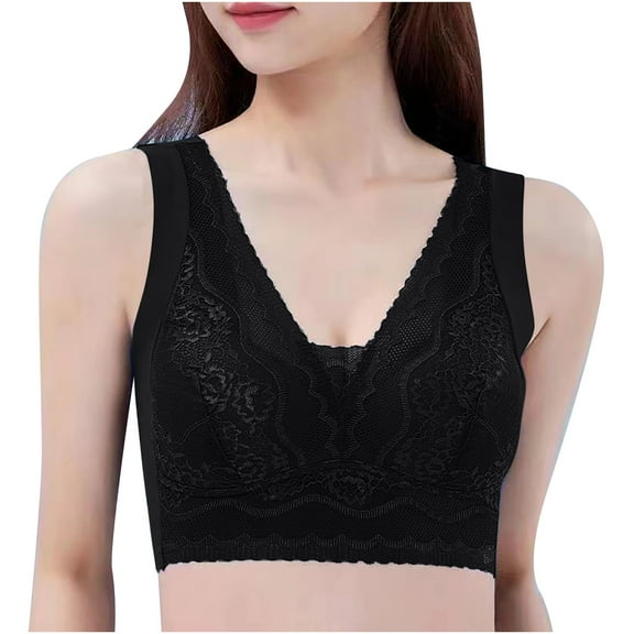 Bigersell Women Everyday Bra Deals Women Front Button Bra Training Bra Style R1580 V-Neck Pullover Bras Hook and Eye Bra Closure Women's Plus Size Sports Bras Womens Black 4XL