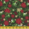 thumbnail image 2 of Mook Fabrics Christmas Green Ornaments and Ribbons Poinsettias 100% Cotton Fabric By the yard, 2 of 3