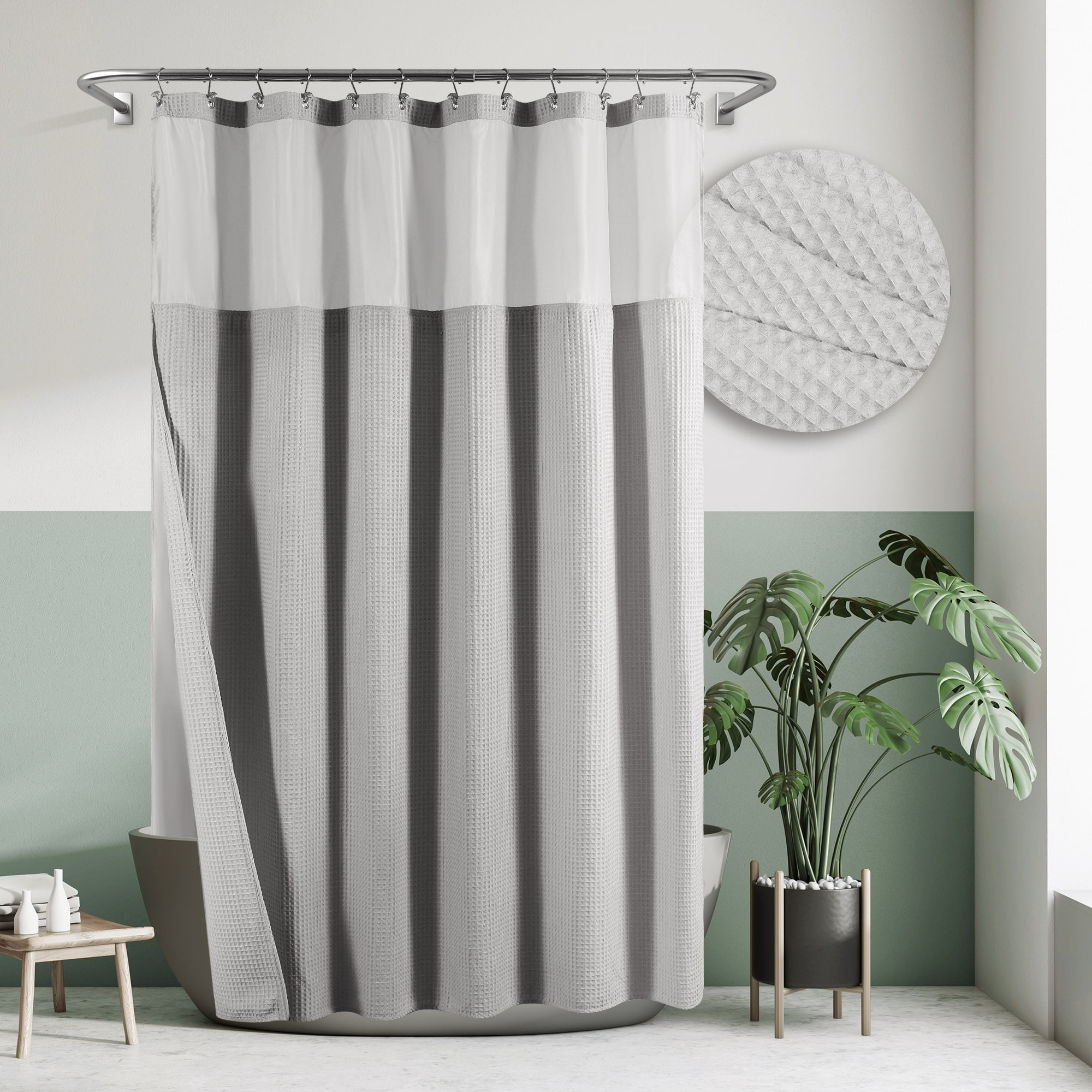 Barossa Design Cotton Blend Waffle Weave Shower Curtain with Snapin