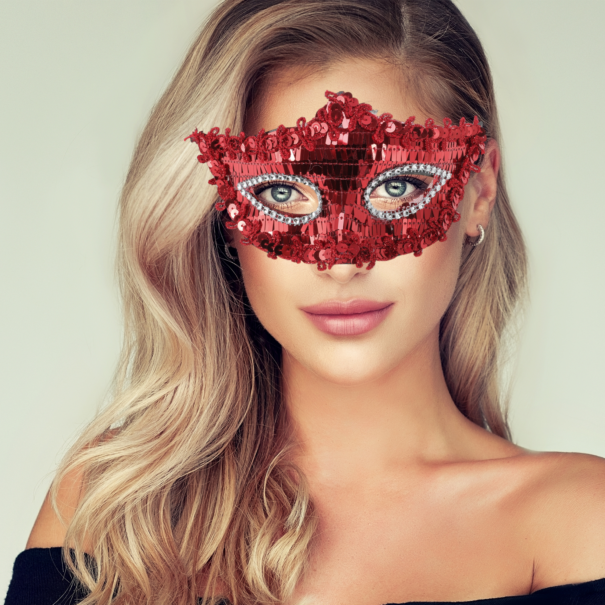 Unique Bargains 1 Pack Elegant Crystal Beaded Half Face Party Mask Red