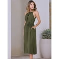 thumbnail image 4 of DARING DIVA Halter Neck Belted Casual Summer Midi Dress XS Army Green, 4 of 6