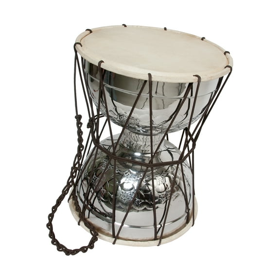 Nickel Brass Talking Drum w/ Beater, 10"x13"