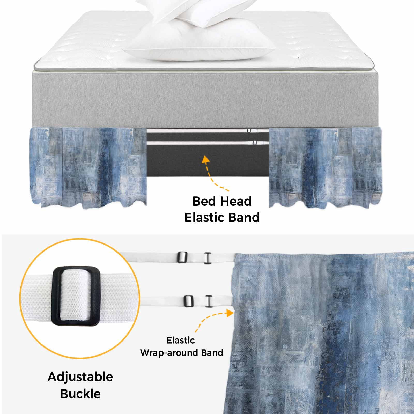 Blue Bed Skirt King Size 16 Inch Drop, Adjustable & Elastic Wrap Around Bed Skirts Pleated Dust Ruffles For Twin Full Queen Cal King Base Beds, Retro Oil Painting Modern Abstract Art Aesthetics