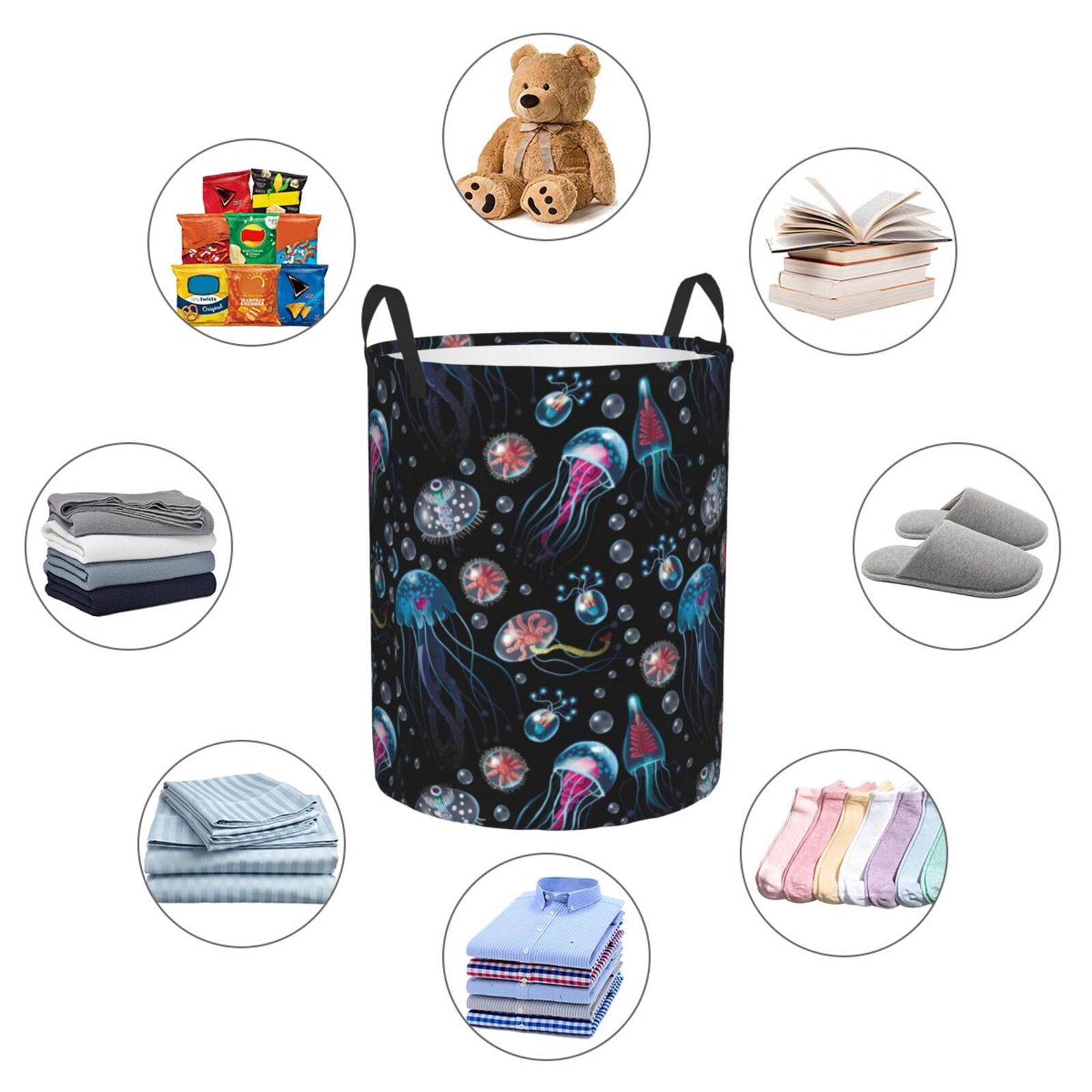 Large Laundry Basket with Handles - Dreamy Jellyfish Kids Baby Dirty Clothes Laundry Hamper for Bedroom Aesthetic