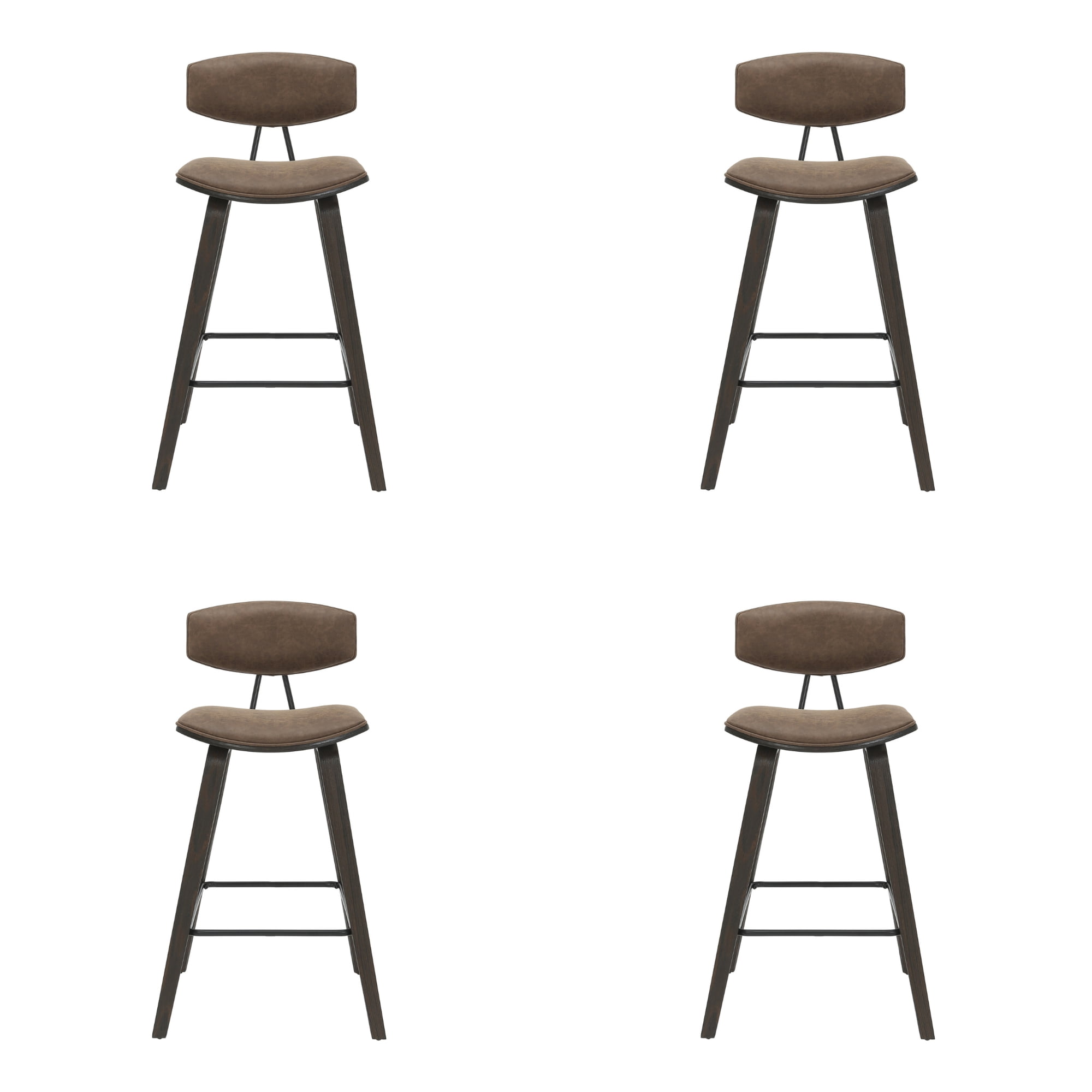 Fox 36 in. H Counter Height Vintage Dark Brown Curved Back Wood Bar Stool with Faux Leather Seat Set of 4