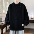 thumbnail image 2 of TFEOQRY Men's Crew Neck Textured Sweater Vintage Knit Long Sleeve Casual Pullover Fall Winter Warm Top Black, 2 of 5