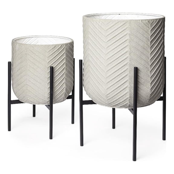 Mercana Mabel Metal Plant Stands in Eggshell White (Set of 2)