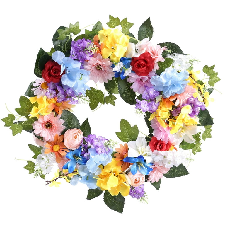 Spring Wreath , Artificial Wreath for the Front Door , Spring Pastoral  Tulip Rose Flower Tree Leaves DecorativeWreath,Home Decor