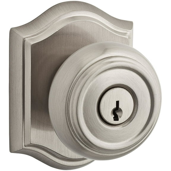 Baldwin Reserve Entratar150 Entry Traditional Knob and Traditional Arch Rose Satin Nickel Finish