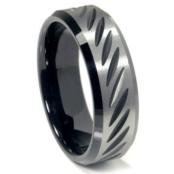 Titanium Kay Black Tungsten 8MM Diamond Cut Beveled Comfort Fit Mens Wedding Band Ring Sz 10.0