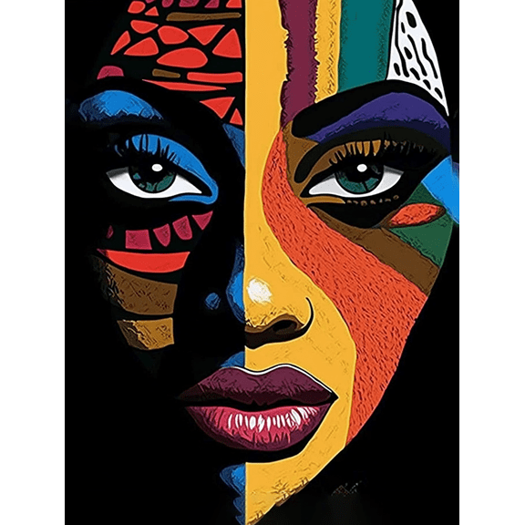 African Woman Abstract Canvas Wall Art Print,Suitable for Living Room,Bedroom,Office,Bathroom,Dinning Room Decoration.