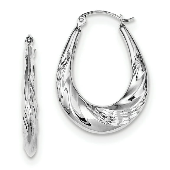 Primal Silver Sterling Silver Rhodium-plated Diamond-cut Scalloped Hoop Earrings