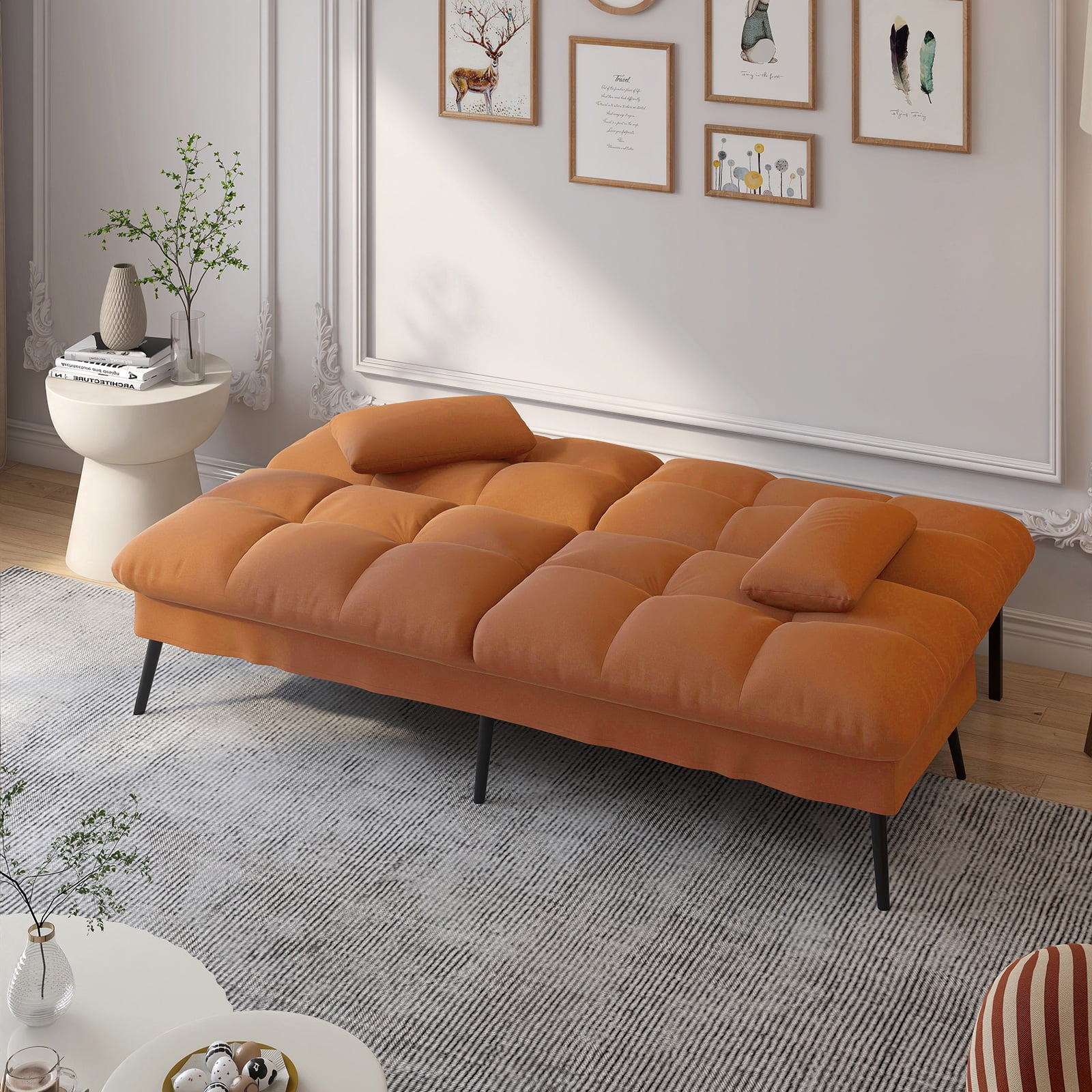 COMHOMA Convertible Futon Sofa Bed Upholstered Futon Couch Fabric Sleeper Sofa, Cinnamon Brown