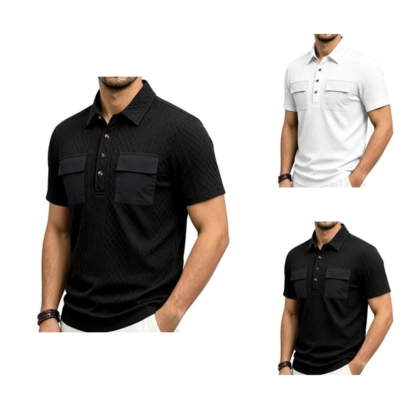 Polo Shirts for Men Summer Short Sleeve Relaxed Fit Jacquard Texture Lapel Collar Business Casual Work T Shirt Golf Shirts