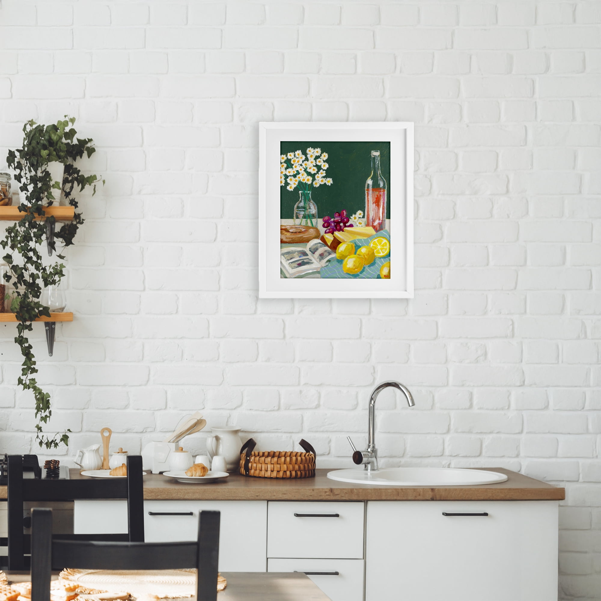 Stupell Industries Cheese, Wine and Lemon Still Life White Framed Print Under Glass, design by Rachael Reese