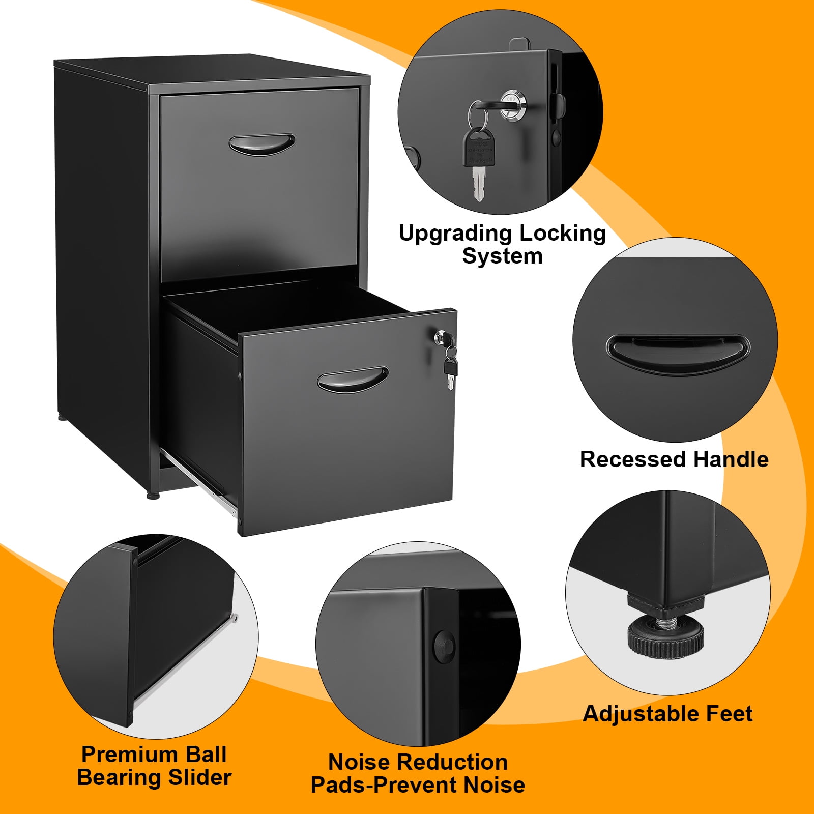 Polup File Cabinet, Freestanding Storage Organizer, Metal 2-Drawer,  Letter Size, Black