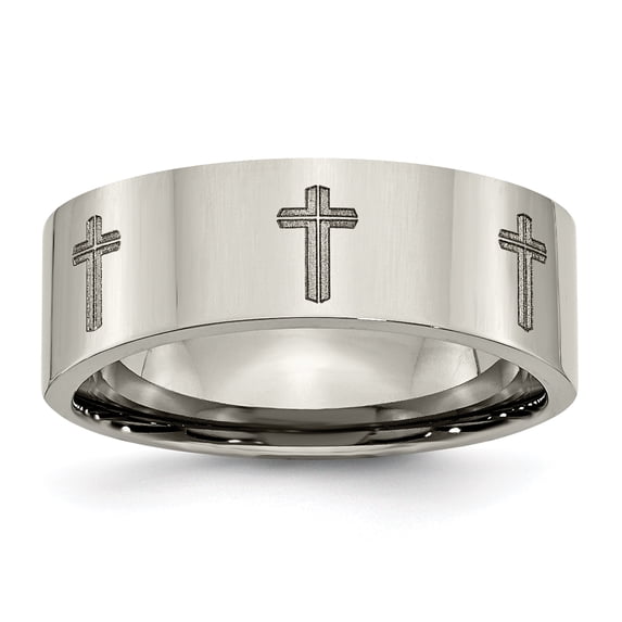 Beautiful Titanium Flat 8mm Laser Design Polished Band