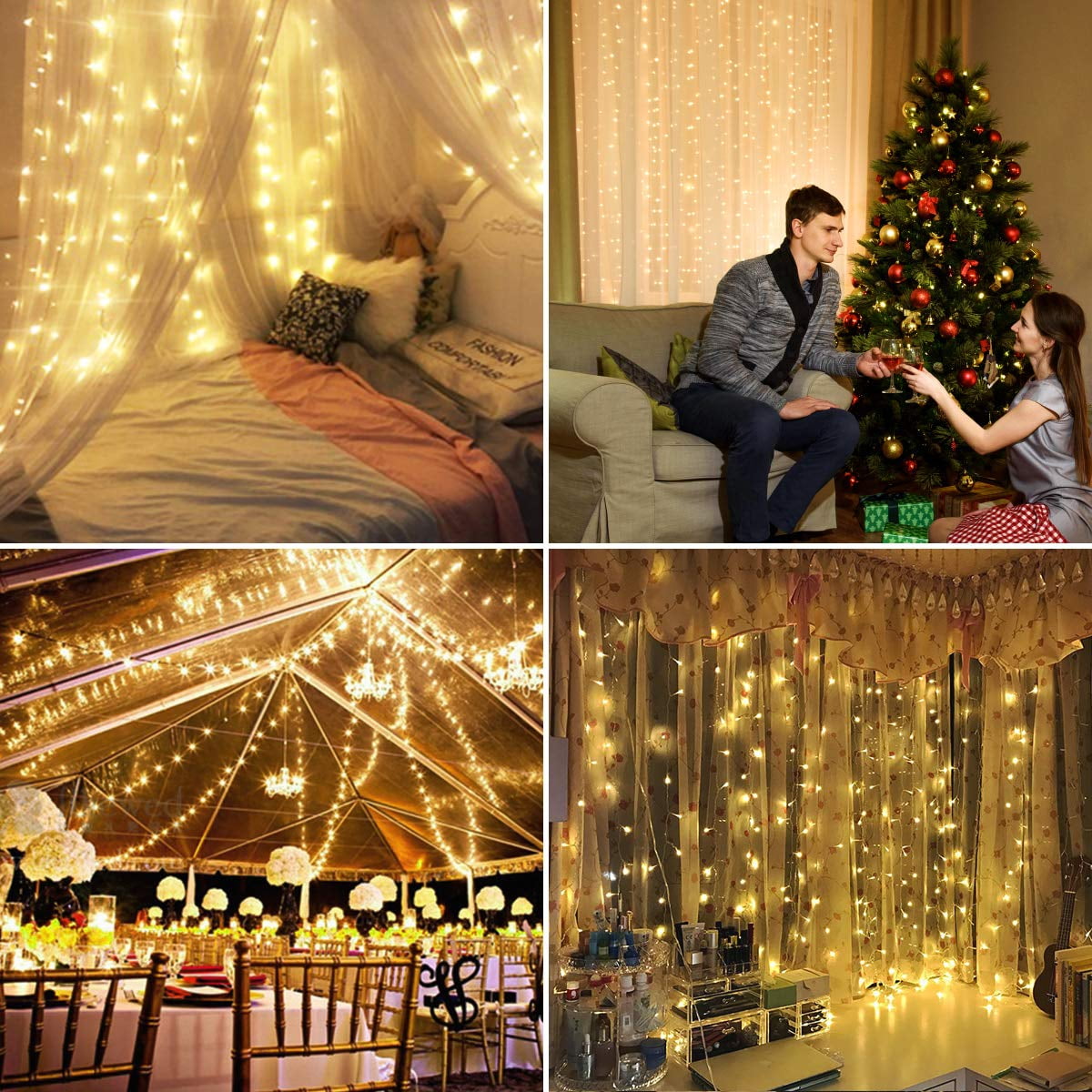 5 Pack 3mx3m Window Curtain String Lights 300 Led Fairy
