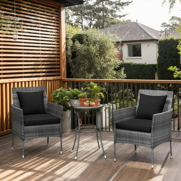 Demifill 3 Pieces Patio Furniture Set, Patio Conversation Set with Cushioned Patio Chairs and Tempered Glass Coffee Table for Outdoor as Garden, Backyard, Porch, Black