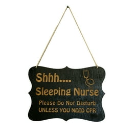 Shhh Sleeping Nurse Door Sign 9x6.5in Black Painted Wood Shhh Sleeping Nurse Door Sign 9x6.5in Black Painted Wood