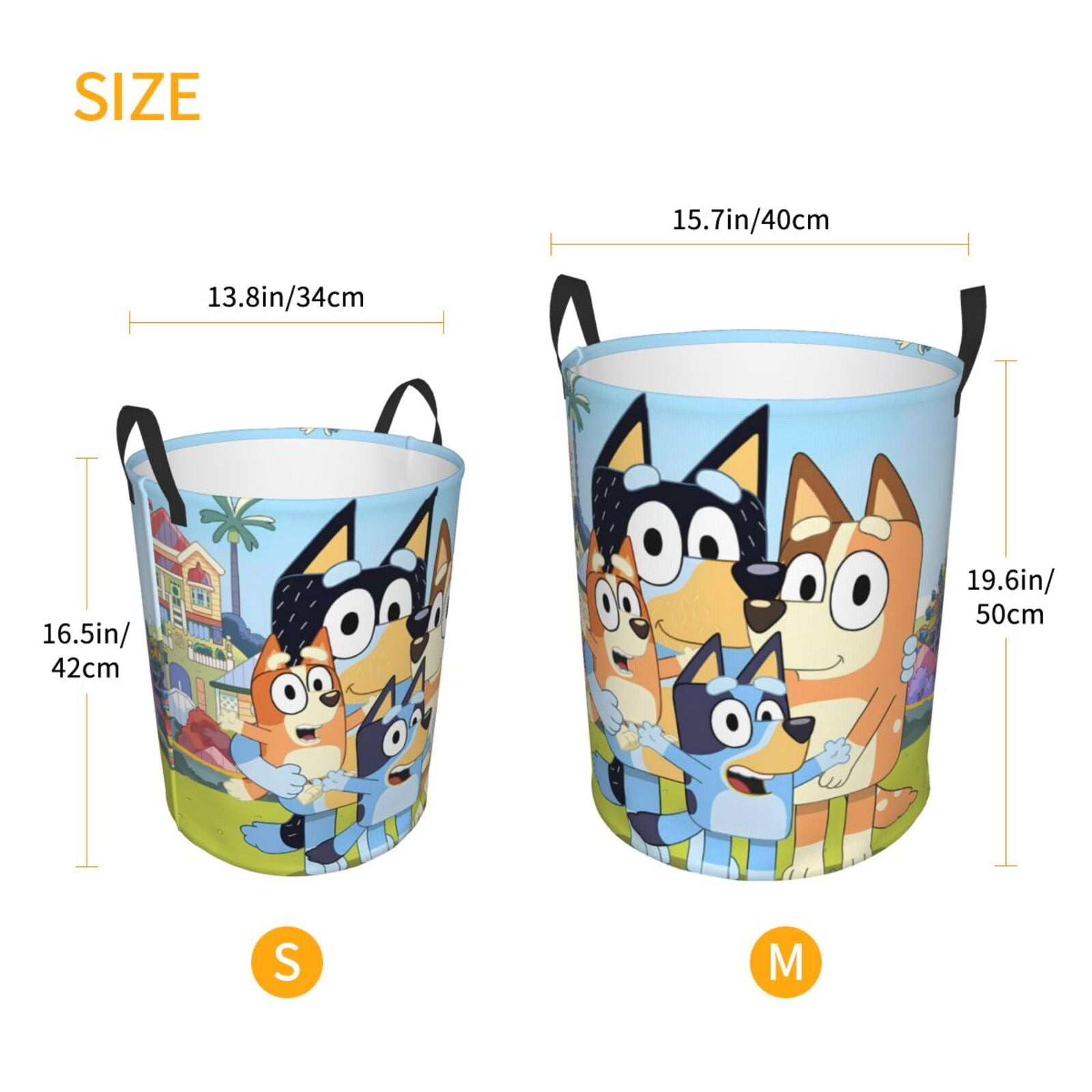 Silaia Bluey Print Round Laundry Clothes Hamper,Laundry Basket with Handles,Baby Toys Storage Organizer,Bins Laundry Basket for Bathroom, Bedroom Decorate-Medium
