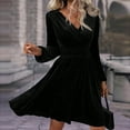 thumbnail image 5 of Meichang Women's Velvet Dress V Neck Wrap Long Sleeve A-Line Wedding Guest Dresses formal Evening Party Cocktail Gown Flowy Ball Mini Dresses, 5 of 9