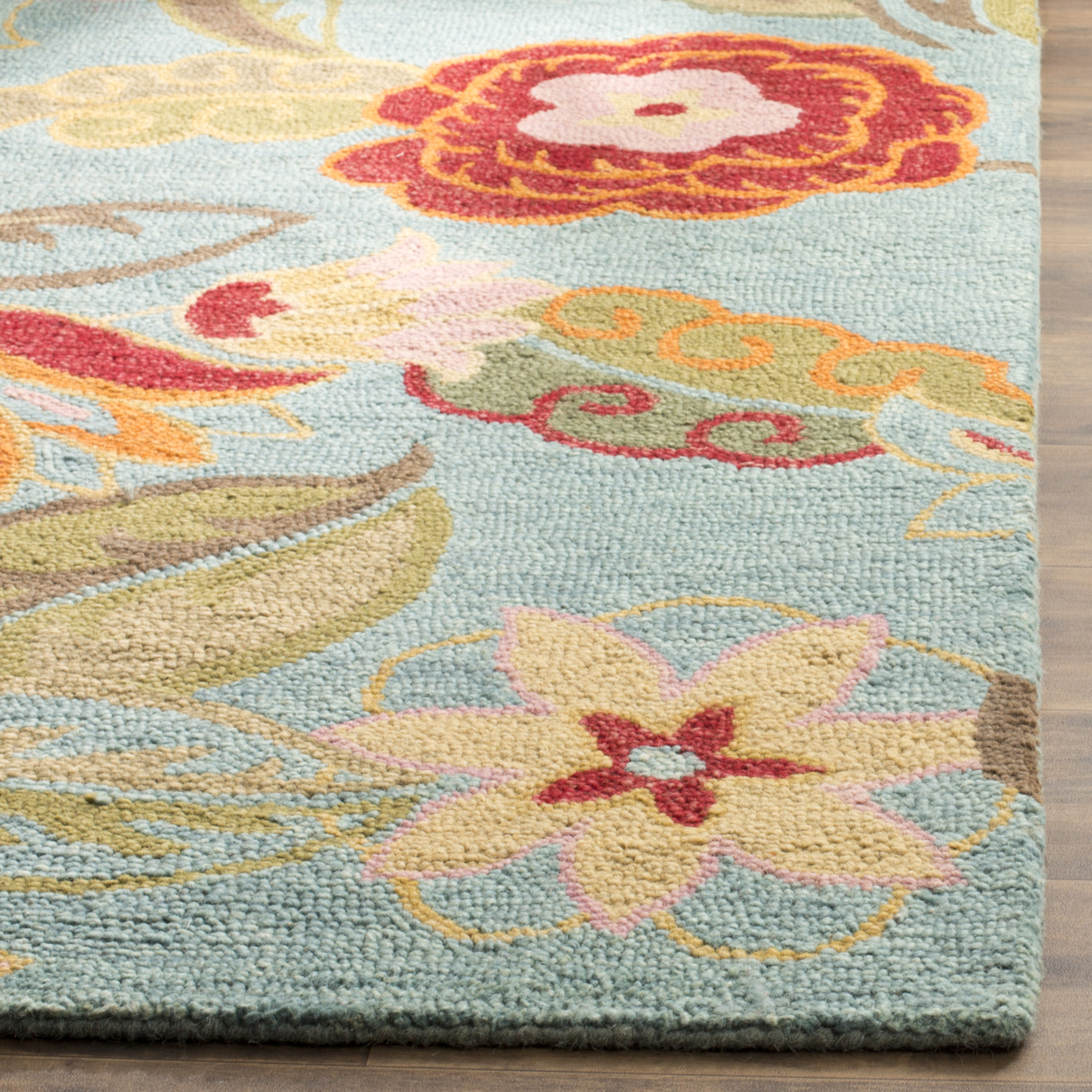 SAFAVIEH Blossom Mia Floral Flowers Wool Area Rug, Blue/Multi, 6' x 6' Square