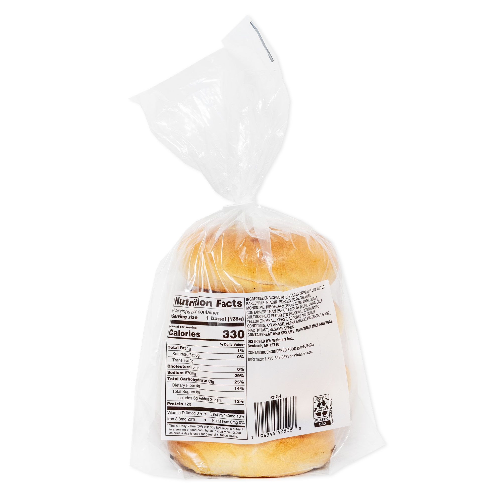 Marketside Fresh Plain Bagels, Wheat and Barley Flour, Shelf-Stable, 18 oz, 4 Count