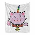 thumbnail image 1 of Unicorn Cat Soft Flannel Fleece Throw Blanket, Pink Maneki Neko of Happiness Luck Success Love Culture Cartoon, Cozy Plush for Indoor and Outdoor Use, 60" x 80", Multicolor, by Ambesonne, 1 of 6
