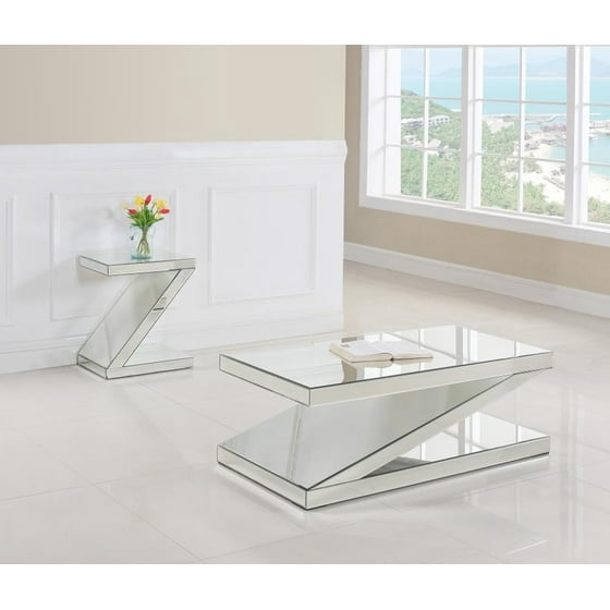 Modern Z Shape Mirrored Coffee End Table Set 2pcs Meridian Furniture 226 Zee