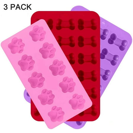 

3 Pcs Silicone Ice Cube Trays Dog Treats Baking Molds Paws and Bones Cake Pan for Kids Pets Dog-lovers Cookie Cutter