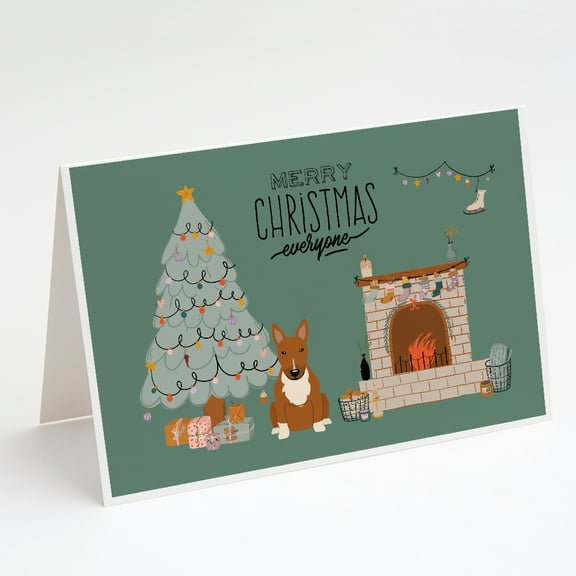 Red Bull Terrier Christmas Everyone Greeting Cards and Envelopes Pack of 8