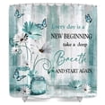 thumbnail image 4 of Farmhouse Floral Inspirational Shower Curtain,Teal Daisy Flowers Butterfly Proverb Bathroom Curtain,Country Farm Turquoise Blue White Fabric Bathtub Curtain,with 12PCS Hooks,69X70 in, 4 of 4