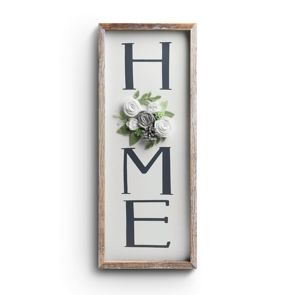 Wood Framed HOME Sign for Home Decor, Farmhouse Gallery Wall Art Plaque 21.7x8.6, Rustic Brown