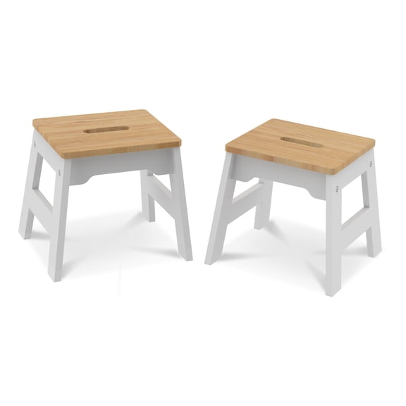Melissa & Doug Wooden Stools – Set of 2 Stackable, Portable 11-Inch-Tall Stools (Natural/White)