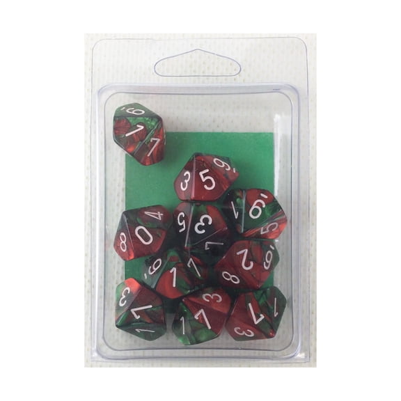 Chessex d10 Green & Red w/White (10) New