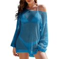 thumbnail image 1 of Vestido de playa de ganchillo con cobertura en traje de baño, azul claro, 1 of 7