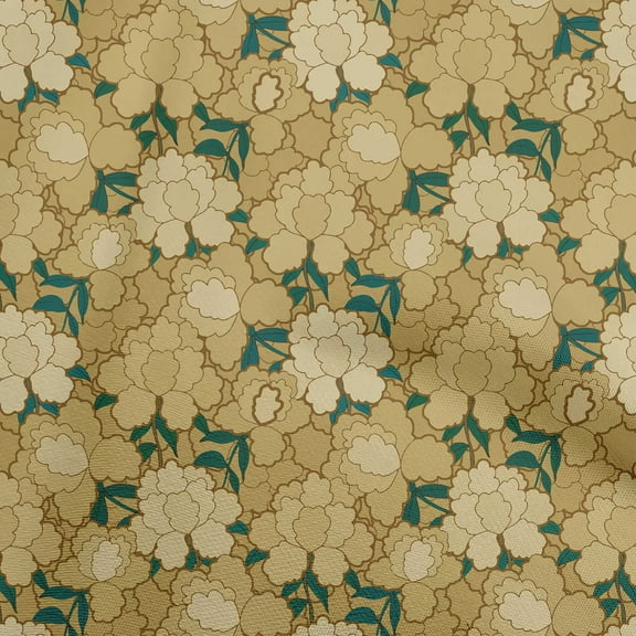 oneOone Polyester Spandex Light Brown Fabric Asian Chinese Floral Diy Clothing Quilting Fabric Print Fabric By Yard 56 Inch Wide