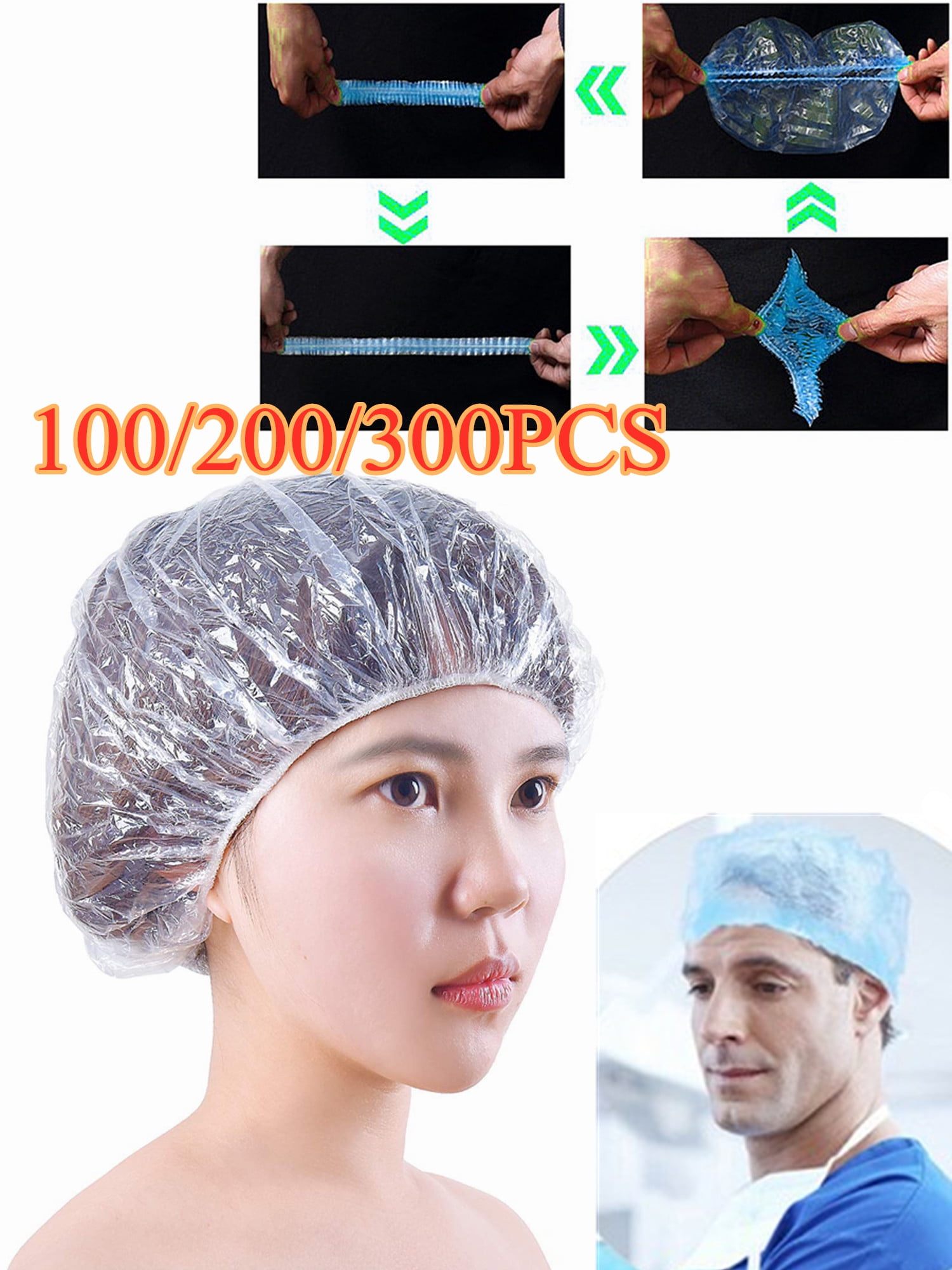 100 Disposable Mob Caps Elasticated Blue White Catering Food Hair Nets Cap 