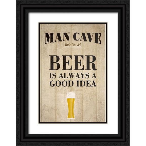 SD Graphics Studio 11x14 Black Ornate Wood Framed with Double Matting Museum Art Print Titled - Man Cave Rules I
