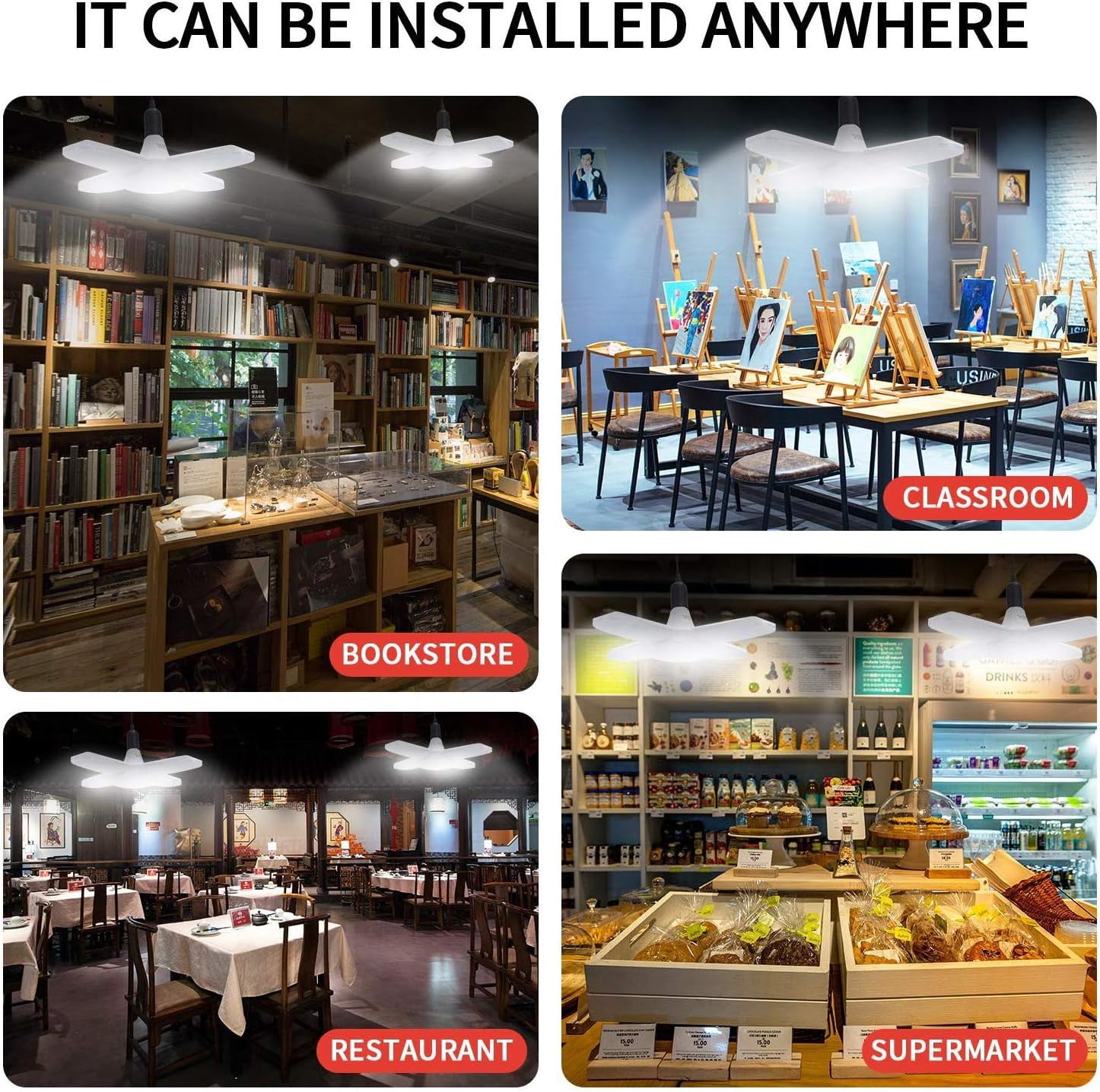 Led Garage Lights, 60W Trilights Ceiling Ensures Safe Reliable Illumination, 6000K Daylight With 90 Degree Adjustable Panels For Garage, Warehouse, Workshop, Gym Lighting