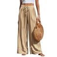 thumbnail image 3 of VV AVEORS Women'S Palazzo Pants 2026 Summer Striped Satin Wide Leg High Waisted Flowy Casual Lounge Sweatpants Pockets Earthy Yellow M, 3 of 8