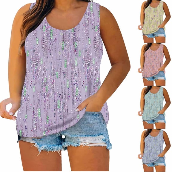 Ahuyic Womens Sleeveless Top,Tank Tops for Women,Plus Size Tunic For Womens Round-Neck Blouse Lace Casual Loose Summer Sleeveless Tank