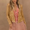 thumbnail image 2 of UJNDER Women's Fashion Solid Sequined Short Casual Coat Cardigan Top for Party Fall Outfits and Glamour Gold XXL, 2 of 9